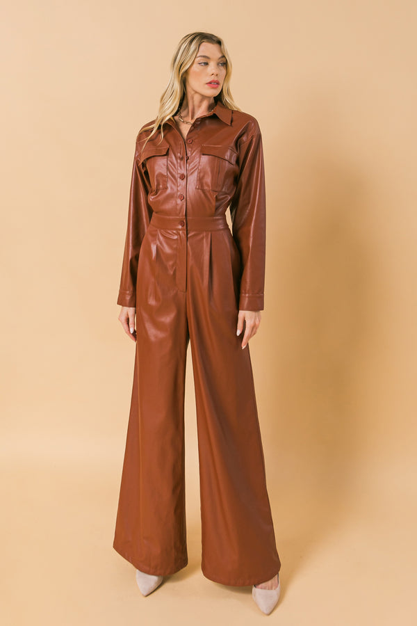 BROWN LEATHER JUMPSUIT